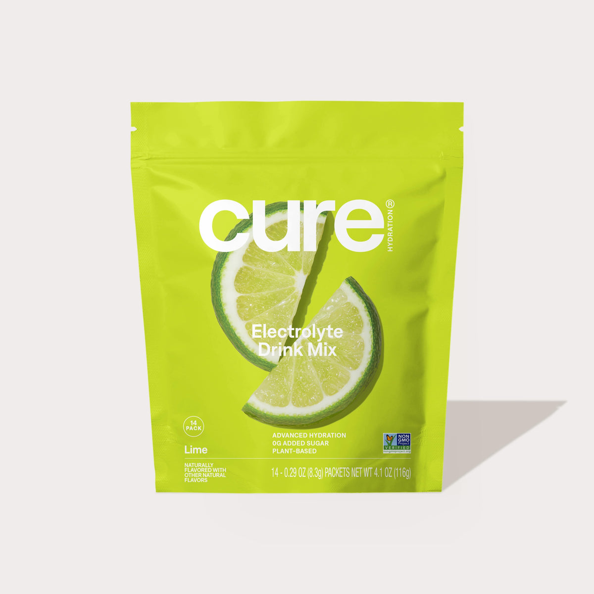 Cure Electrolyte Drink Mix Lime flavor pouch with lime slice image