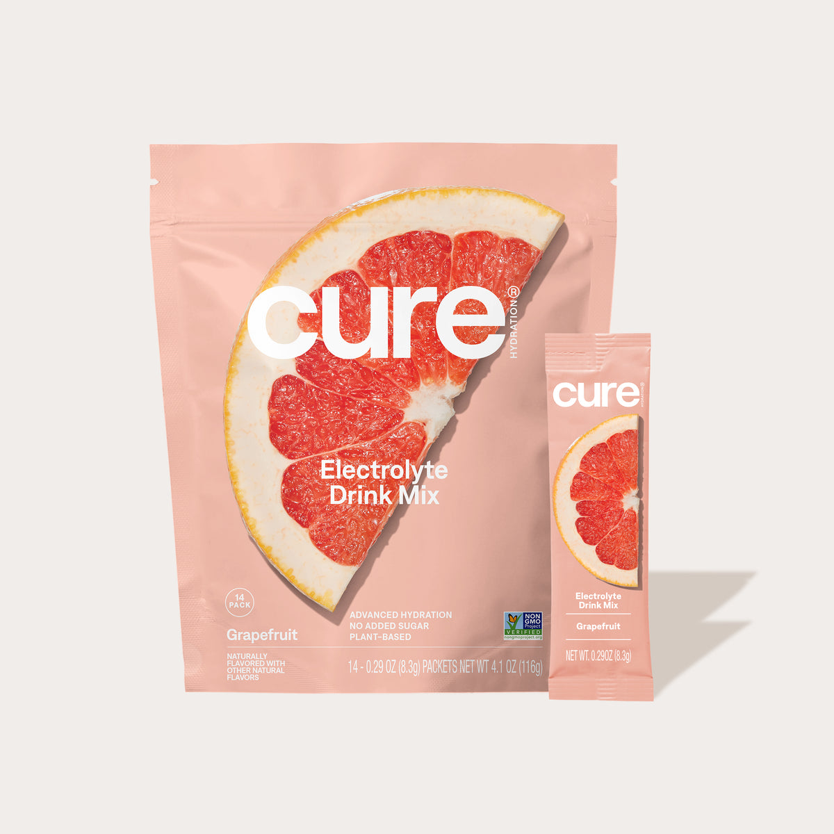 Cure Grapefruit Electrolyte Drink Mix case with 12 pouches