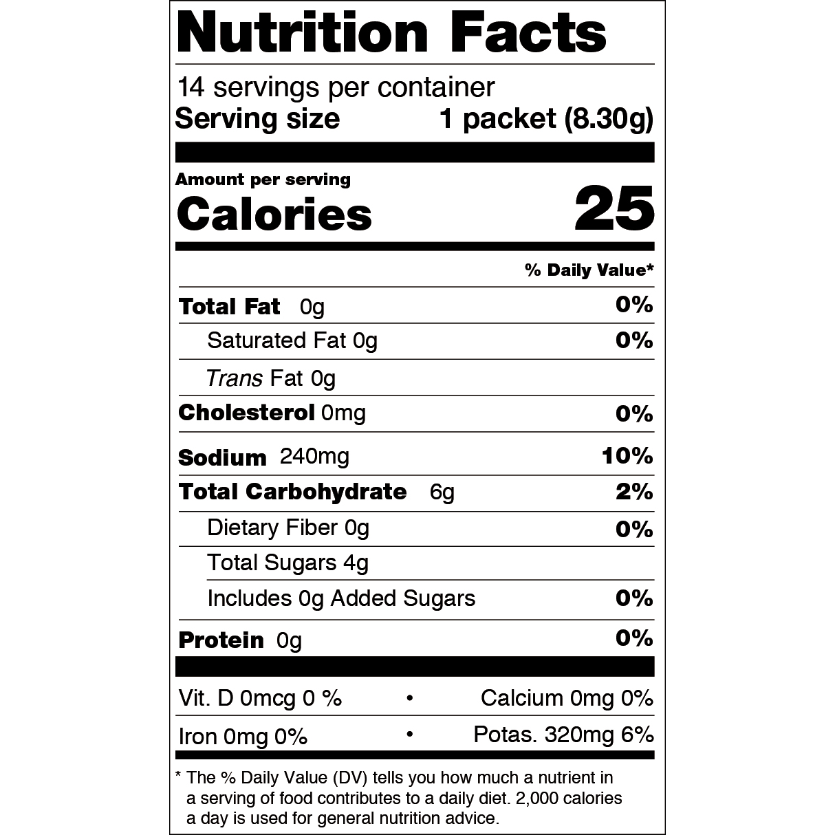 Nutrition facts for 'cure' lime electrolyte mix.