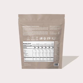 Back of a kids electrolyte powder pouch showing Nutrition Facts panel, product claims, and usage instructions.