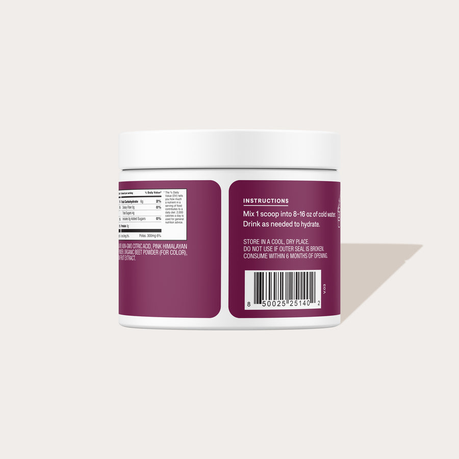 White-lidded supplement jar showing rear maroon label with INSTRUCTIONS heading and barcode