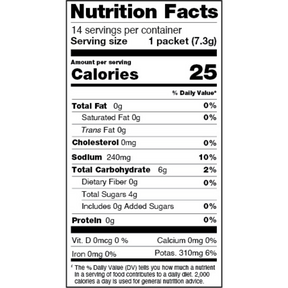 Nutrition facts for a lemonade electrolyte mix.