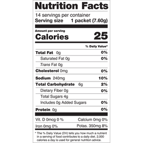 Nutrition facts for a watermelon electrolyte mix.
